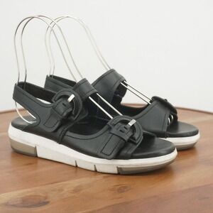 Aquatalia Sydni Nile Leather Sandals Platform Wedge Comfort Black Size 6.5M